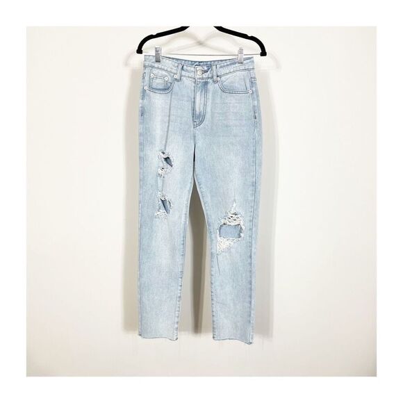 Nasty Gal Jeans Womens 4 High Waisted Ripped Distressed Mom Light Blue Grunge - Picture 1 of 8